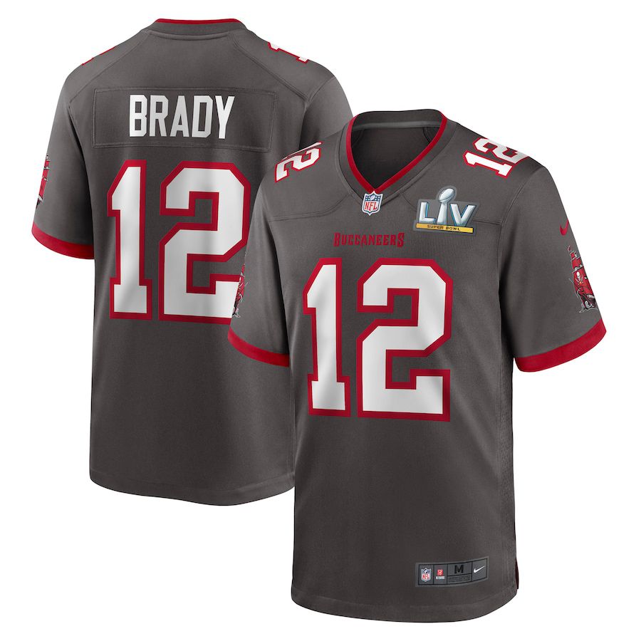 Men Tampa Bay Buccaneers #12 Tom Brady Nike Pewter Super Bowl LV Champions Game NFL Jersey